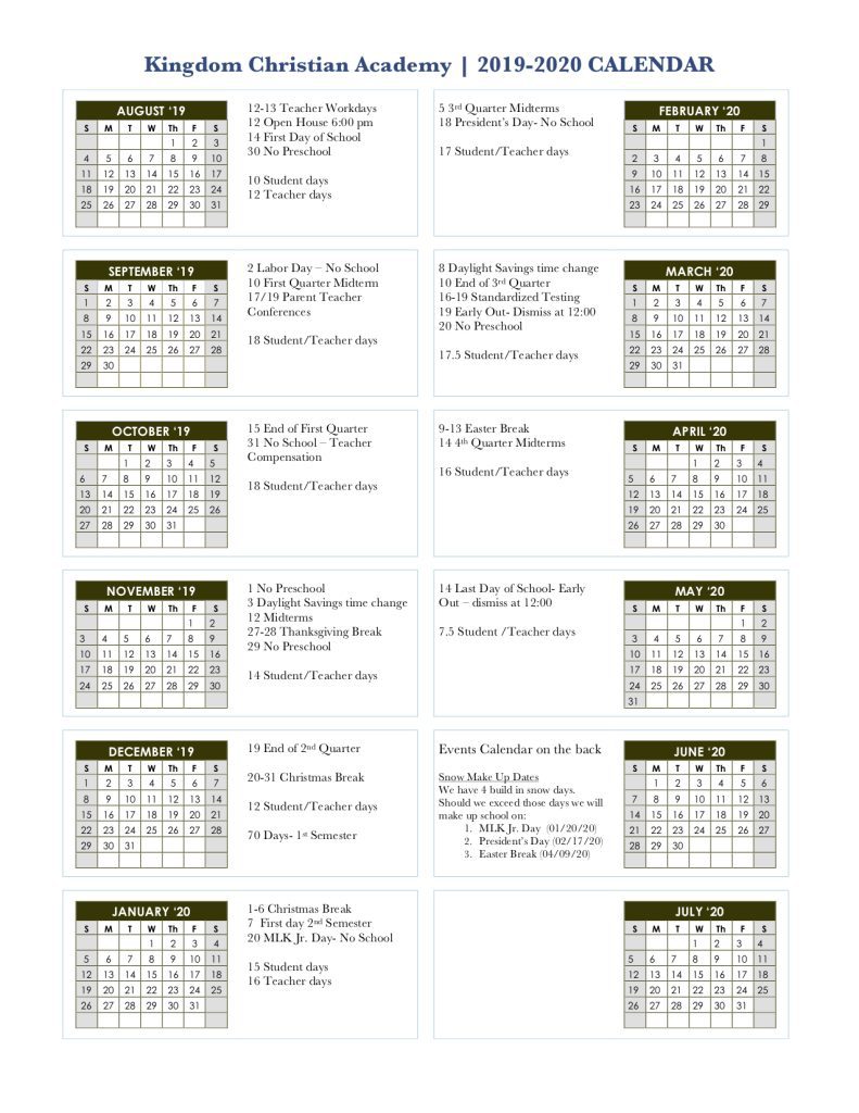 2019-2020 Academic Calendar