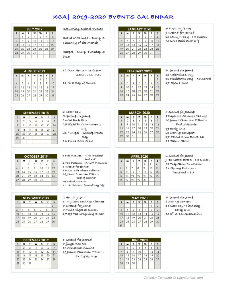 2019-2020 Events Calendar