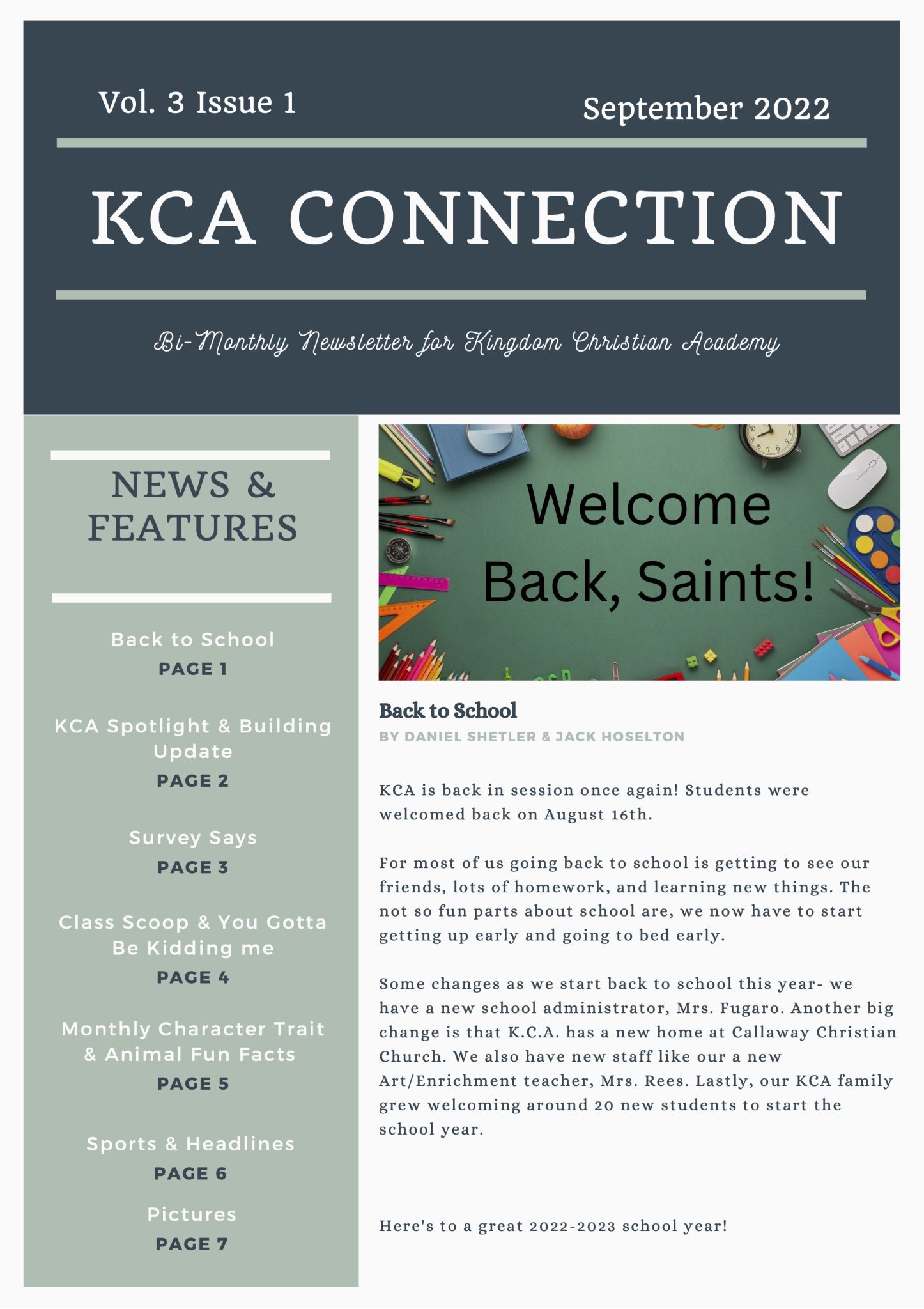 20220912 KCA Connection Student Newsletter Cover Kingdom Christian