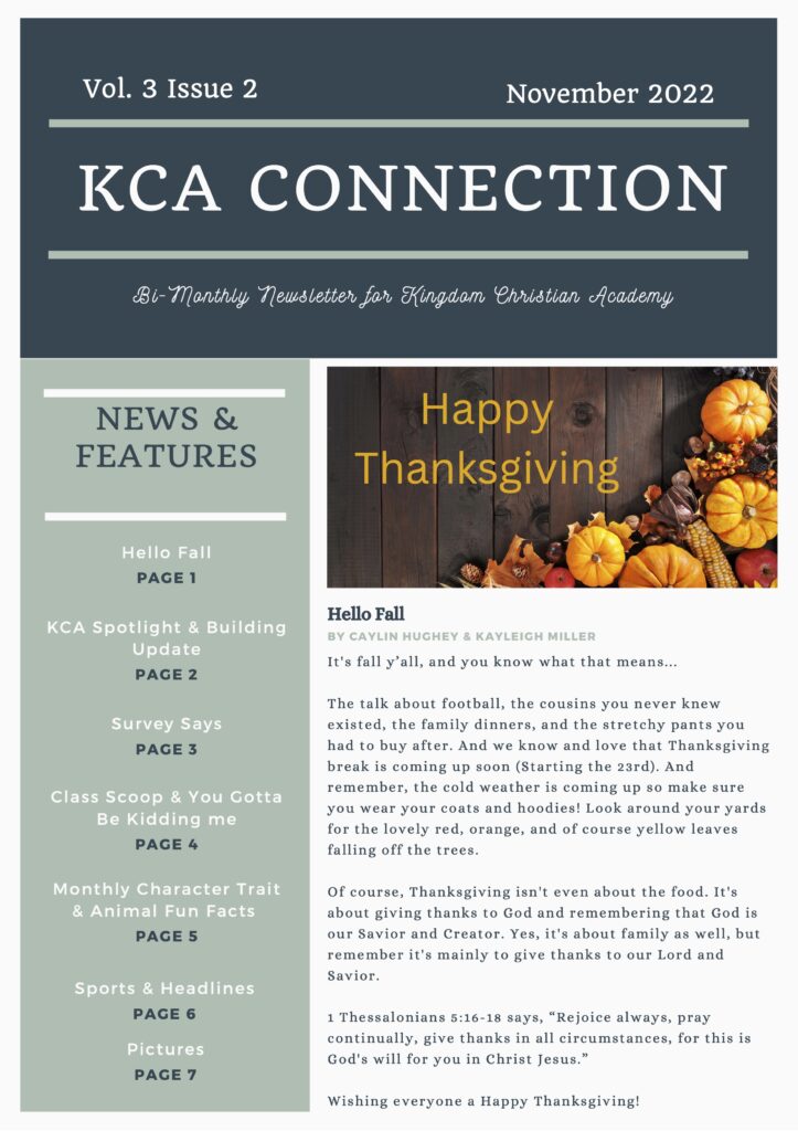 2022-11-13 KCA Connection Student Newsletter Cover