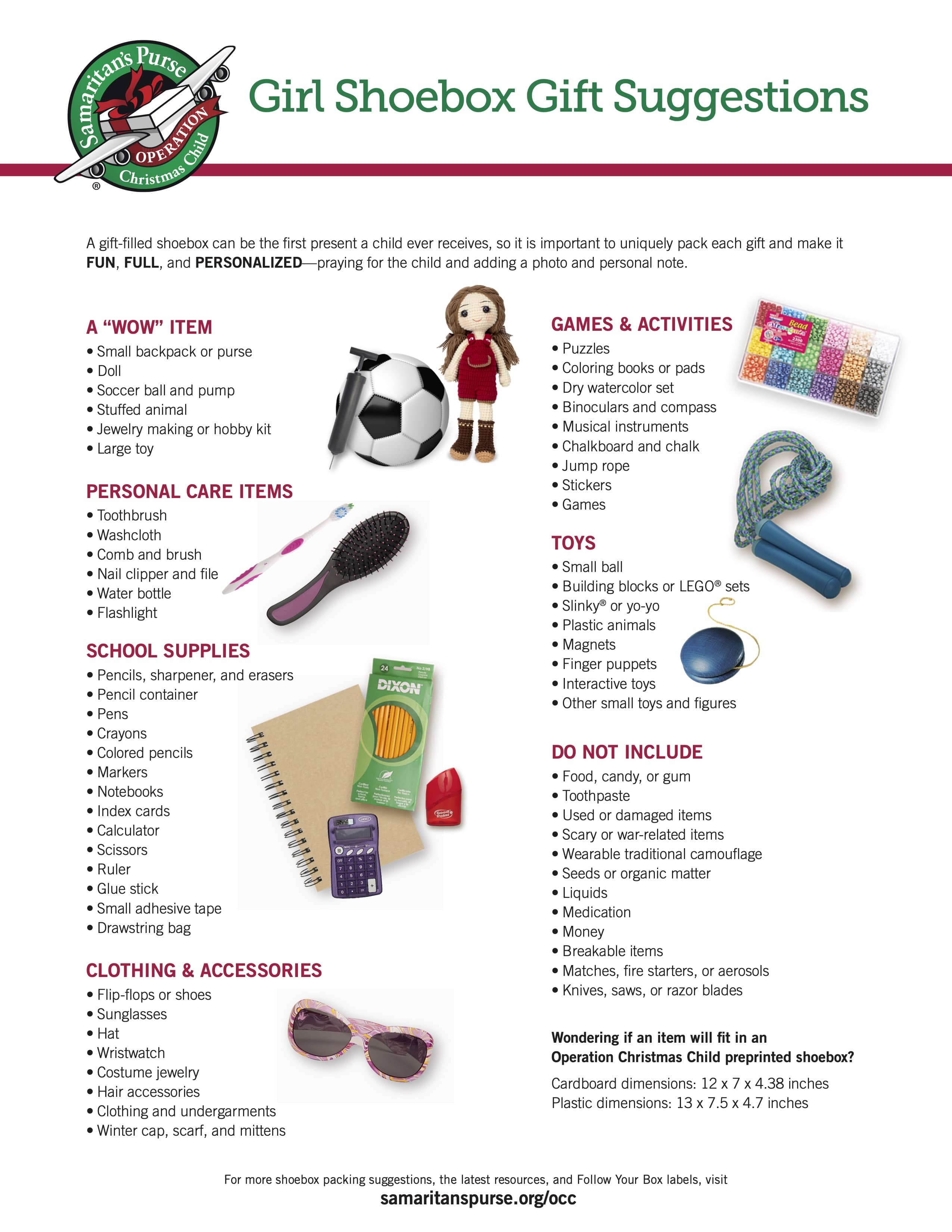 Operation Christmas Child Girl Shoebox Gift Suggestions